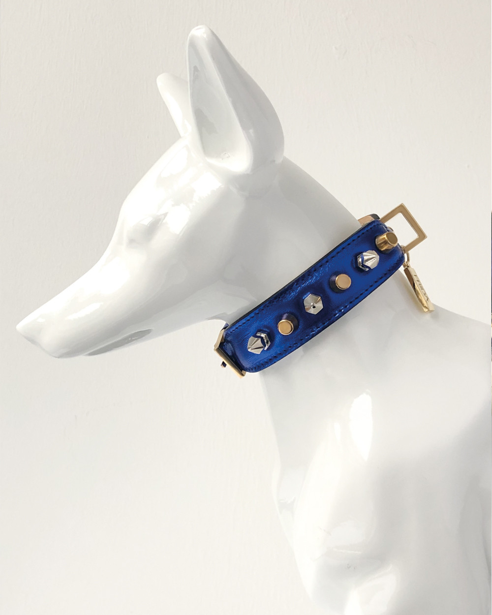 Dog collar Frida Firenze rebel metallic blue